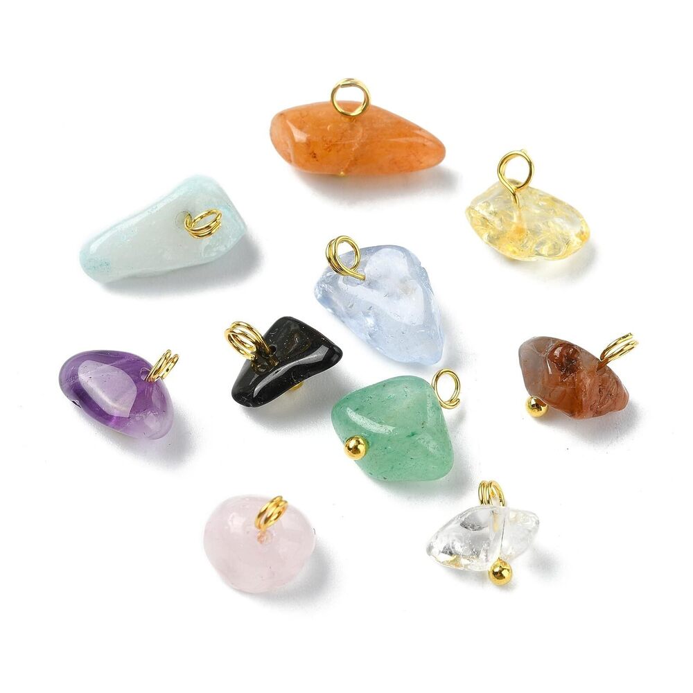 1063 100Pcs 10 Styles Irregular Gemstone Charms Colorful Healing Natural